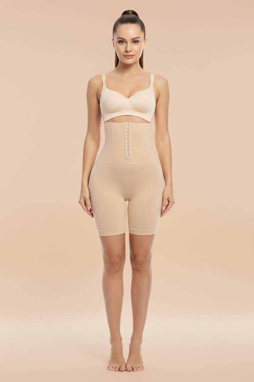 Nude shorts - White model front